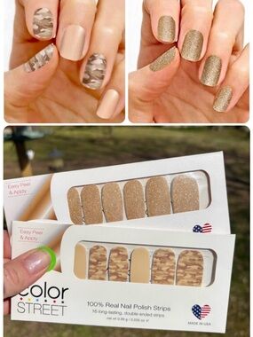 RARE Retired Color street nails El Dorado gold glitter Boot Camp Camouflage